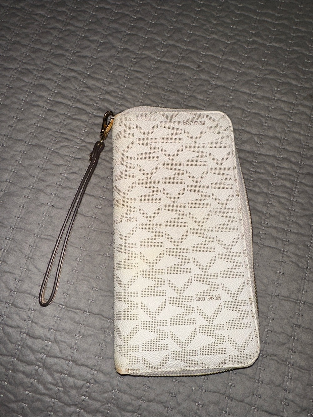Michael Kors Cream Monogram Zip-Around Wristlet Wallet